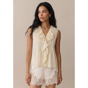 NWT Sorella Eve Ruffle Cotton Lace Trim Top in Butter Yellow - Size XS